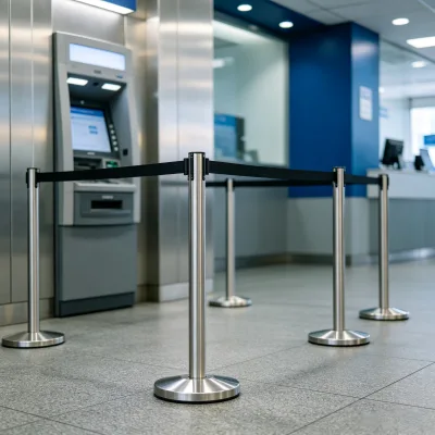 Economical 201 Stainless Steel Retractable Belt Queue Stanchion Movable Crowd Control Post for Shop Small Bank Branch Indoor Use