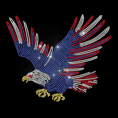Custom Sparkling Red White Blue Eagle Rhinestone Applique for Clothing Decoration