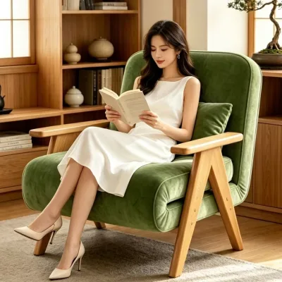 Multifunctional, Extendable Lounge Chair with Solid Wood Armrests; Convertible Single Sofa Bed; Adjustable Recliner