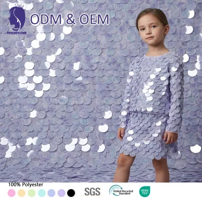 GRS Certified 40mm Big Sequin Embroidery Tulle Lace Fabric Purple Multicolor Sequins Fabric for European Wedding Dress