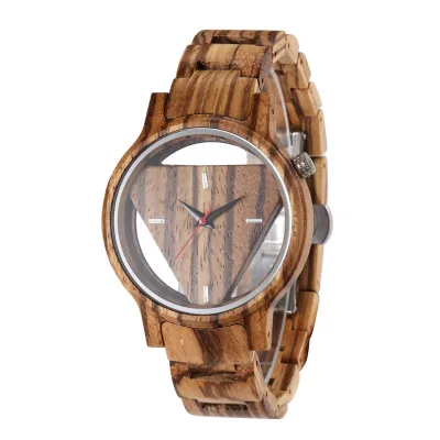 Customized Triangle Wooden Wrist Watches for Men High Quality Quartz Wood Watch