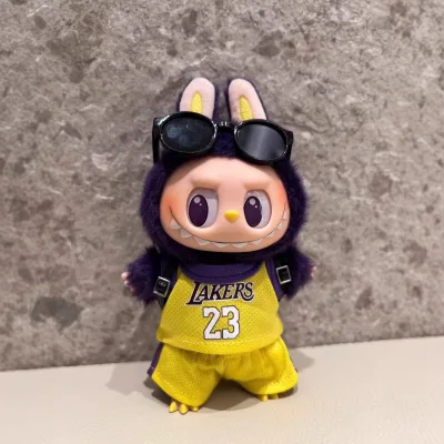 Labubu 17cm Macaron Vinyl Face Plush Doll Replaceable Clothing Cartoon Toy with Heartbeat Style Plastic Hat by Labubu