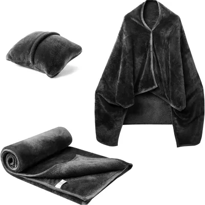 2 in 1 Throw Blanket Two-Piece Set Travel Blanket and Pillow Set Foldable Airplane Carry-on Blanket