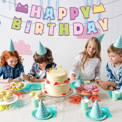 Cat Theme Party Banner Decorations Pet Cat Birthday Party Decorations Baby for Pet Kitties Theme Favor Bunting Supplies