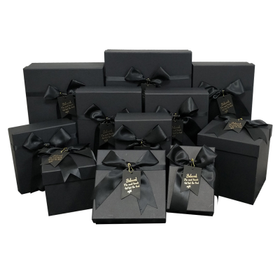 Solid Color Packaging Cardboard Box Bow Ribbon Birthday Wedding Packaging Gift Box