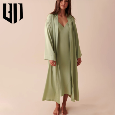 Fashion Woven Summer 100% Cotton Linen Ropa De Mujer Bathrobe Long Robe