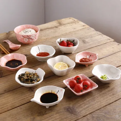 Japanese-style Plant Porcelain Dish Microwave Safe for Household Hotel Use; Small Plate for Sauces Snacks; Minimalist Design