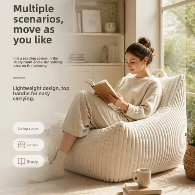 Modern Home Light Luxury Imitation Rabbit Velvet Convertible Bean Bag Lazy Sofa Bedroom Balcony Memory Foam Comfortable Single