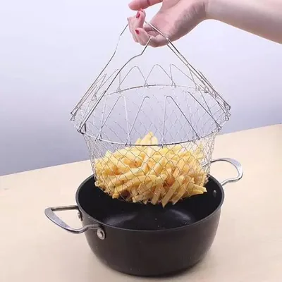 304 Stainless Steel Foldable Steam Rinse Strain Fry Basket Strainer Net Kitchen Cooking Tool for Fried Food or Fruits