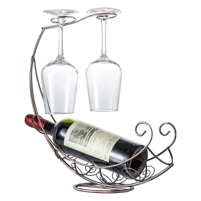 European-style Creative Pirate Ship Wine Rack Ornaments Iron Wine Bottle and Glass Upside Down Holder