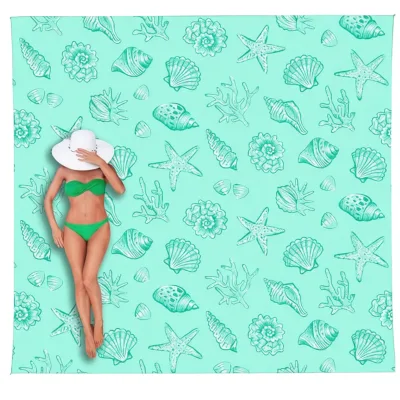 Beach Blanket Extra Large Sand-proof Lightweight Portable Square Beach Mat Ocean Theme