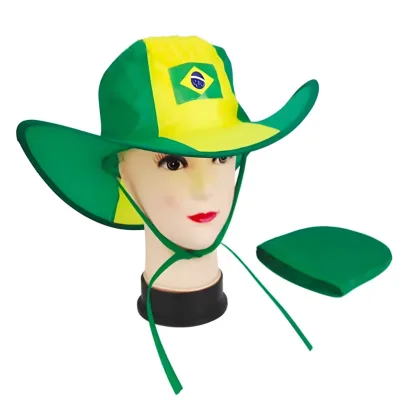 Party Promotional Cheap Novelty Football Fans Country Flag Felt Cowboy Hat Nylon Bucket Custom Cowboy Hat Folding Hat