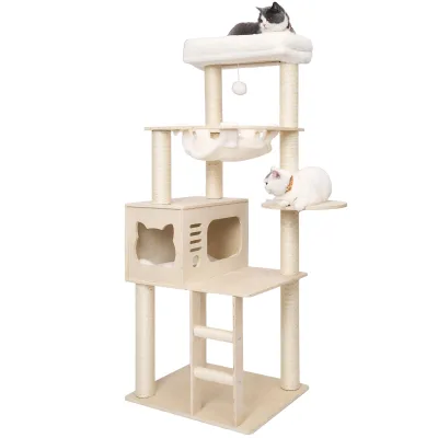 XIANGLONG Eco-Friendly Wooden Cat Tree with Scratcher and Litter Box Natural Pet Toy Enclosure Made of Sisal
