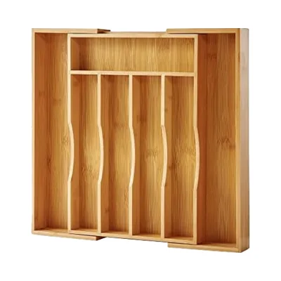 Adjustable Single Bamboo Kitchen Drawer Organizer Expandable PC Cutlery Utensil Tray for Flatware Silverware Natural Living Room