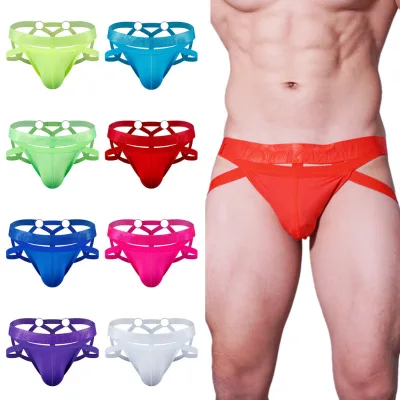 JOCKMAIL Sexy Men's Jockstraps Underwear-Breathable Nylon Garment Dyed Low Rise Thong Fashion Criss-Cross Straps Hollow Metal