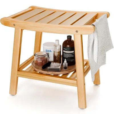 High Stand Large Size Bamboo Solid Surface Shower Bench Eco-Friendly Multi-Purpose Bathroom Accessories Hotel Hospital Outdoor