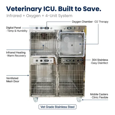 Heavy Duty 304 Stainless Steel Veterinary Cage Modular Dog Kennel Bank 2 Tier Veterinary Examination Animal Cage for Vet Clinic