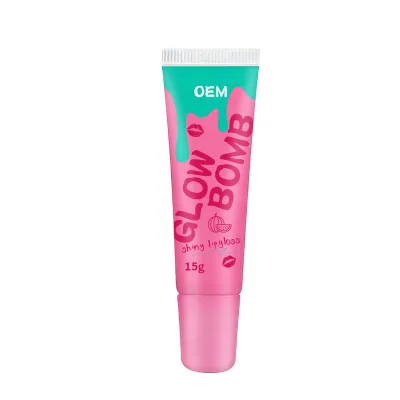 Hiny Glow Bomb Shiny Liquid Lip Gloss Watermelon Extract High-Shine Non-Sticky Plumping Hydrating Vitamin E Almond Oil Pink 15g