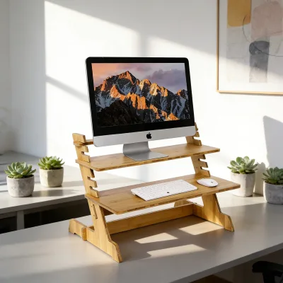 Premium Bamboo Adjustable Standing Desk Converter Eco-Friendly Height Adjustable Laptop Stand for Home Office Workspace