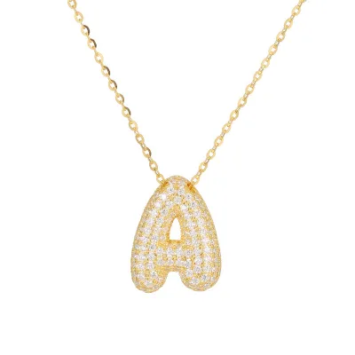 Custom 925 Sterling Silver Bubble Initial Letter Necklace Full Diamond Initial Letter Balloon Pendant Fashion Jewelry Necklace