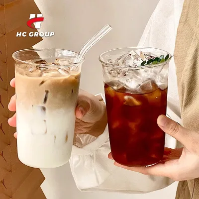 INS Style Wide Mouth Glass Iced Coffee Cups Milk Mug Restaurant Heat Resistant Glass Coffee Cups