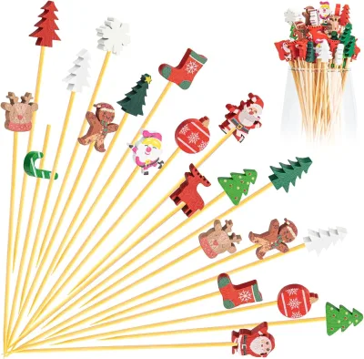 High Quality Christmas Themed Disposable Bamboo Christmas Tree Fruit Skewers Christmas Decoration Skewers
