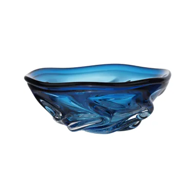 Blue Swirled Europe Murano Glass Centerpiece Bowl Textured Wave Design for Home Decor Party Art Display Modern Flair
