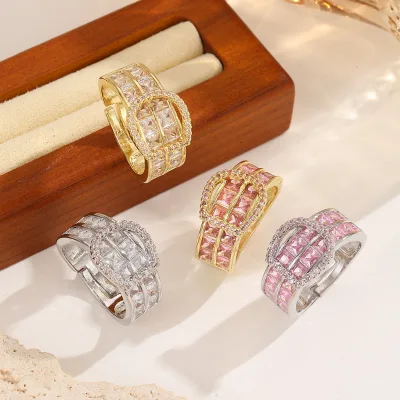 Pearl diamond clasp ring - Sophisticated and luxurious with zirconia inlay and gold plating. Adjustable opening, versatile ring.