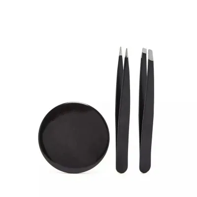Black Eyebrow Hair Style Repair Remover Gift Cosmetic Slanted Pointed Tweezers Mirror Set