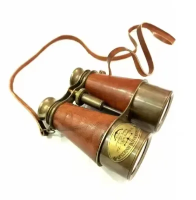 Vintage Brass Binoculars - FMC Optics with Leather Case - 30mm Nautical Decor Gift for Office Home