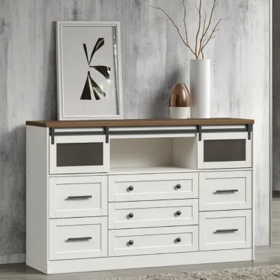 Bien 7-Drawer Modern Dresser for Bedroom Farmhouse Style with Clean White Finish and Walnut Wood Tone Features Storage