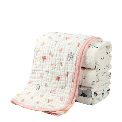 Baby Gauze Bath Towel Six-Layer 110*110Cm Pure Cotton Quilt for Kids Printed Home and Beach Use Children's Blanket