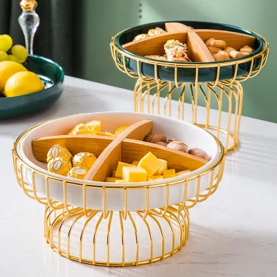 Creative Gold Frame Ceramic Tableware Plate Fruit Dish Household