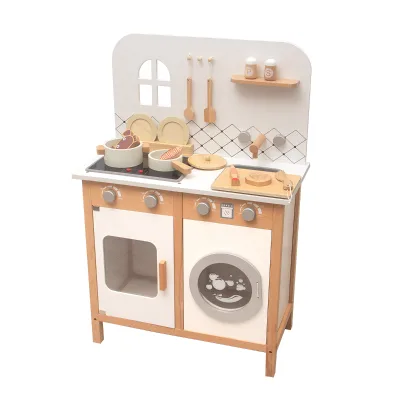 Popular Early Educational Pretend Play White Wooden Food Toys Set Large Simulation Kids Kitchen Set Toy