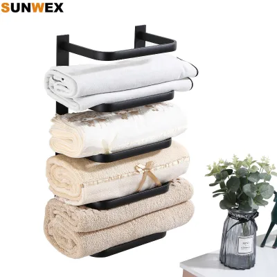Modern Matt Black Towel Rack 5-layer Bathroom Rack Towel Shelf Drill-Free and Screws Mounting