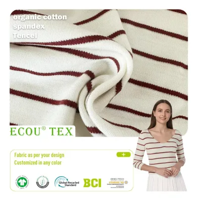 Organic Cotton Stretch Stripes Fabric Soft Breathable High Elasticity Fashion Apparel Wholesale Customizable