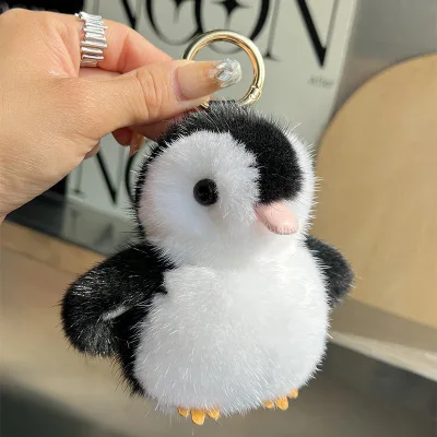 Premium Genuine Mink Fur Penguin Keychain Adorable Fluffy Plush Soft Touch Car Key Ring Gift for Loved Ones