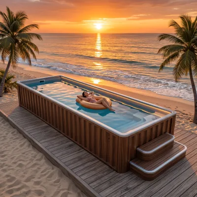 Shipping Container 40ft Steel Above Ground Swimming Pool Eco-Friendly Plug & Play Tropical Beach Resort Seaside Holiday Project