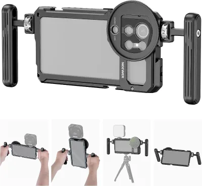 NEEWER S23 Ultra Cage Video Rig With Dual Side Handles, 67mm Lens Filter Thread Adapter, All Metal Mobile Phone Stabilizer for
