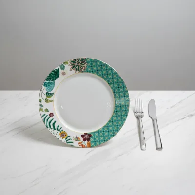 Microwave Safe Plates for Dessert Salad Dinner Plates 10.5 Inch 7.5 Inch Porcelain Green Ceramic Salad Plates