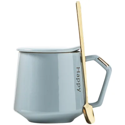 Customized logo Nordic style mug with spoon creative coffee cup laser carving ceramic cup water