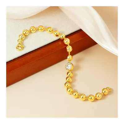 Oem 925 Sterling Silver Golden Plated Chunky Bead Bracelet Jewelry Light Luxury Women's Moissanite Chain Bracelet Gift for Wife