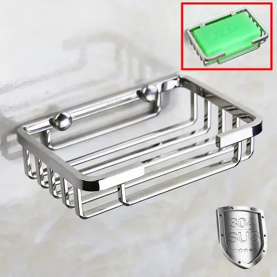 HF 304 Stainless Steel Solid Rectangle Polishing Wall Mounted Quick Drainage Kitchen Sponge Rack Bathroom Soap Bar Holder