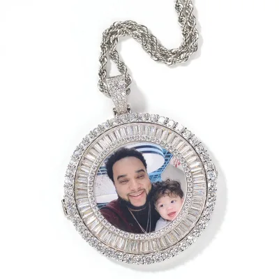 Fashion T Square Diamond Photo Necklace Custom Memory Circle Photo Pendant Old Picture DIY Necklace