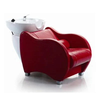 Red Salon Chair Hair Salon Furniture Ceramic Basin Shampoo Bowl and Backwash Sink Unit Shampoo Chair