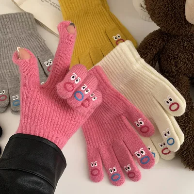 Winter Women Knit Gloves Creative Expression Cycle Warm Touch Screen Gloves