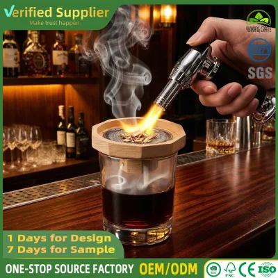 Professional Hexagonal Solid Wood Cocktail Smoker With Stainless Steel Mesh for Whiskey Drinks and Home Bar Mixologist Kit