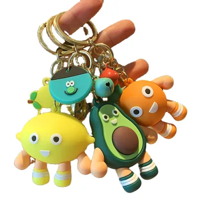 Korean Cute Ins Fashion Avocado Keychain Lemon Orange Fruit Family Couple Doll Pendant Gift