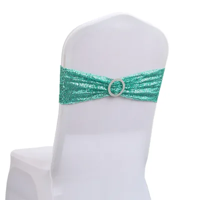 Desirable Life Chair Sashes Sequin Stretchy Spandex Bands Decorative Bows One-Sided Sequins Decor for Wedding Chair Cover Sashes