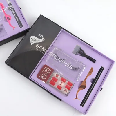 Wholesale Factory Price Strip Lash Set Press on Nails and Eyelash Box Package Lashes Sets Kit